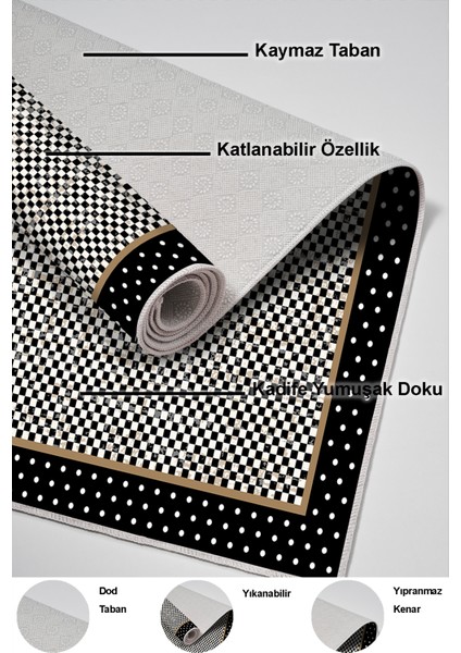 Dijital Mutfak Halısı Trend Keçe Kaymaz Taban Modern Stormy Siyah
