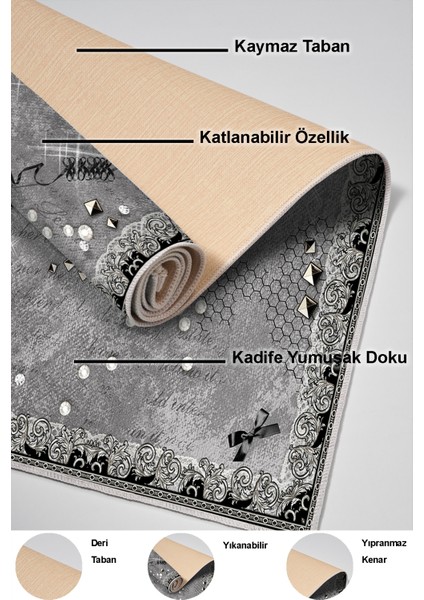 Dijital Mutfak Halısı Yıldız Deri Kaymaz Taban Modern Faron Gri