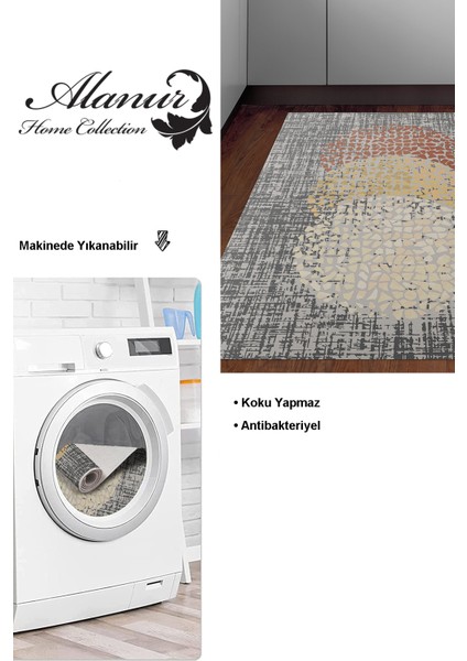 Dijital Mutfak Halısı Trend Keçe Kaymaz Taban Modern Saeran Kahve Krem Bej
