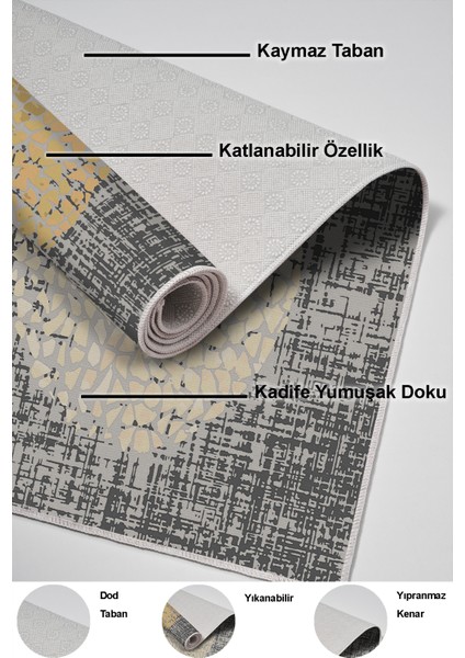 Dijital Mutfak Halısı Trend Keçe Kaymaz Taban Modern Saeran Kahve Krem Bej