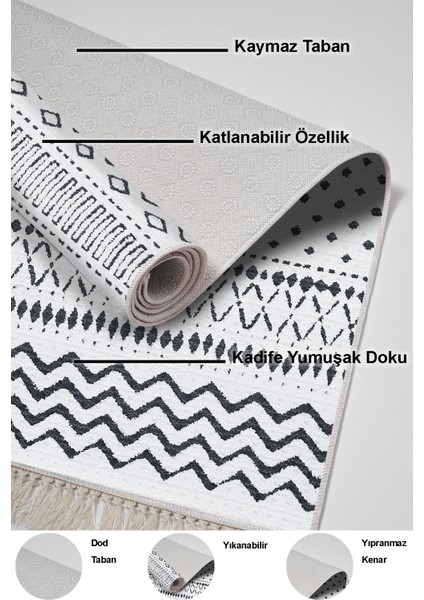 Dijital Mutfak Halısı Trend Keçe Kaymaz Taban Saçaklı Iskandinav Cade Lacivert