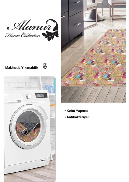 Dijital Mutfak Halısı Star Pamuk Kaymaz Taban Modern Phebe Renkli
