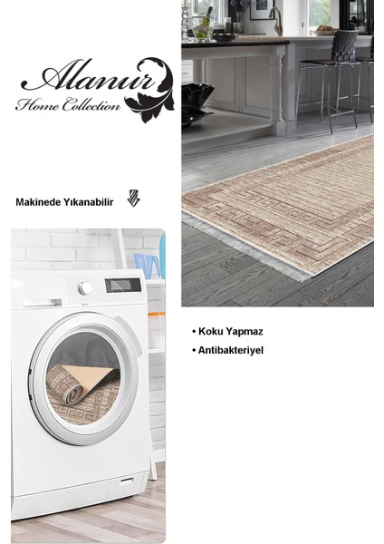 Dijital Mutfak Halısı Yıldız Deri Kaymaz Taban Saçaklı Modern Dorothea Kahve