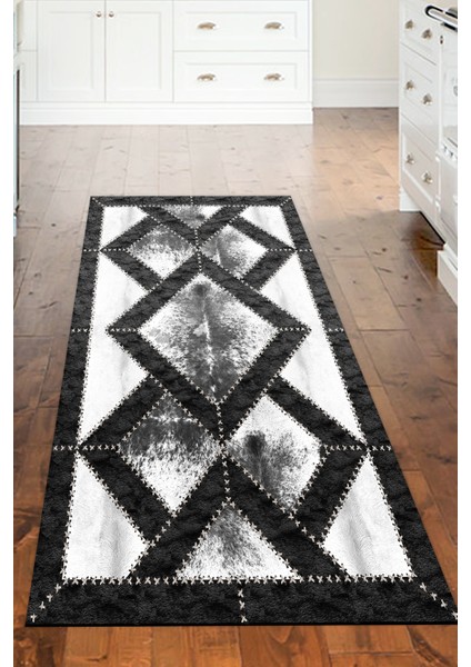 Dijital Mutfak Halısı Yıldız Deri Kaymaz Taban Modern Posy Gri