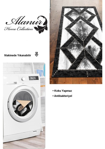 Dijital Mutfak Halısı Yıldız Deri Kaymaz Taban Modern Posy Gri modelleri