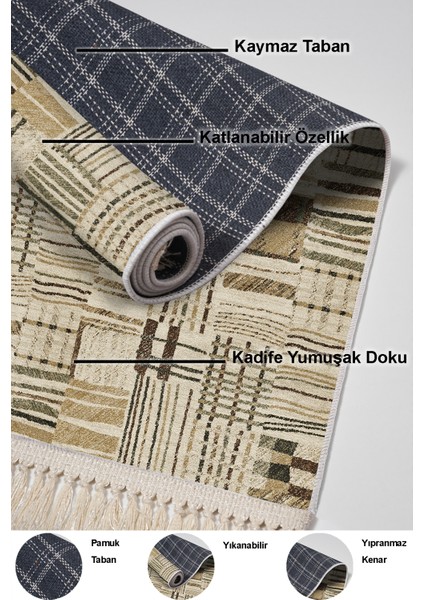 Dijital Mutfak Halısı Star Pamuk Kaymaz Taban Saçaklı Modern Harper Kahve Bej indirimleri