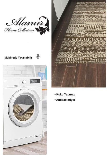 Dijital Mutfak Halısı Trend Keçe Kaymaz Taban Iskandinav Ysabel Kahve modelleri