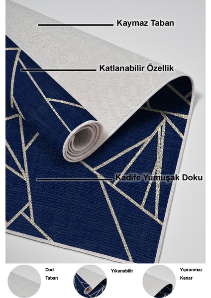 Dijital Mutfak Halısı Trend Keçe Kaymaz Taban Modern Shavonne Lacivert indirimleri