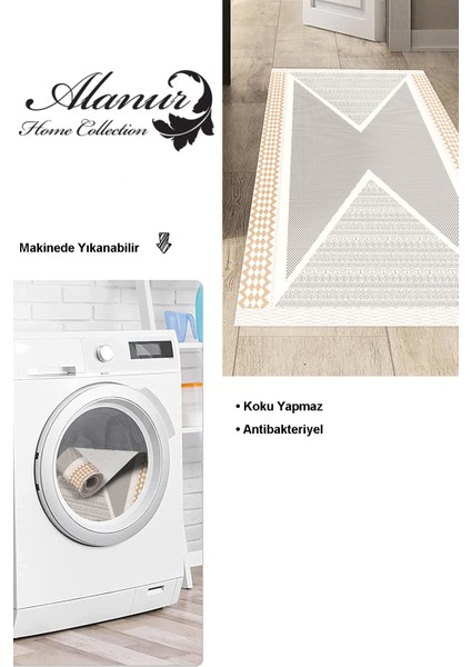 Dijital Mutfak Halısı Trend Keçe Kaymaz Taban Modern Leila Krem