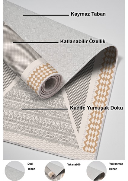 Dijital Mutfak Halısı Trend Keçe Kaymaz Taban Modern Leila Krem