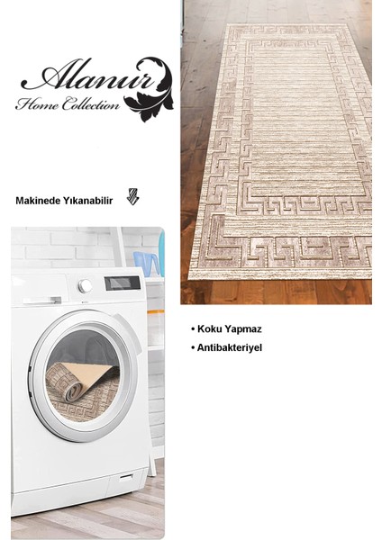 Dijital Mutfak Halısı Yıldız Deri Kaymaz Taban Modern Dorothea Kahve