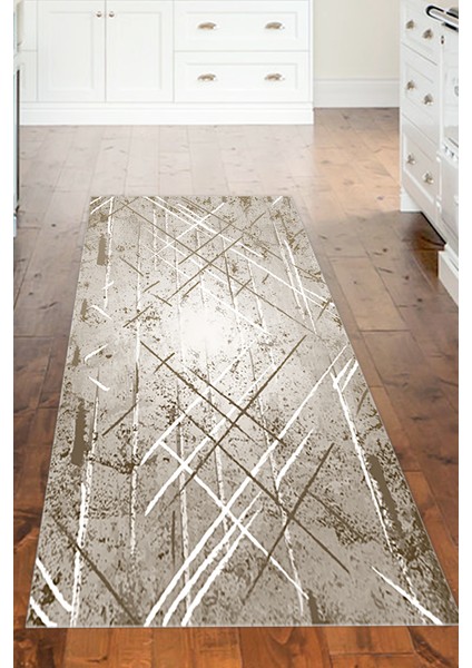 Dijital Mutfak Halısı Yıldız Deri Kaymaz Taban Modern Allissa Kahve