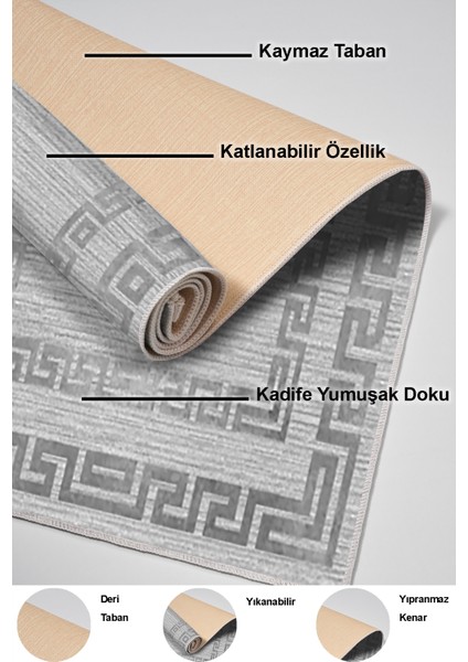 Dijital Mutfak Halısı Yıldız Deri Kaymaz Taban Modern Debi Gri
