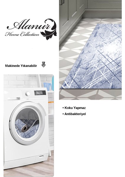 Dijital Mutfak Halısı Star Pamuk Kaymaz Taban Modern Allissa Mavi modelleri