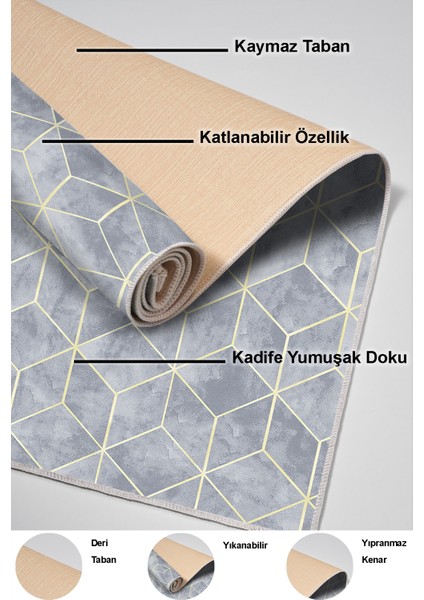 Dijital Mutfak Halısı Yıldız Deri Kaymaz Taban Modern Hope Mavi