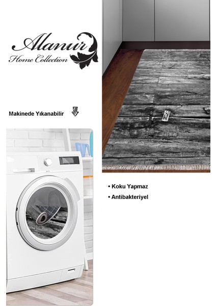 Dijital Mutfak Halısı Star Pamuk Kaymaz Taban Saçaklı Modern Alannah Gri modelleri