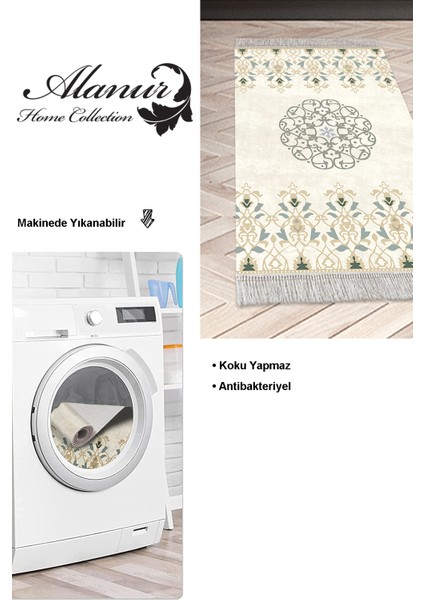 Dijital Mutfak Halısı Trend Keçe Kaymaz Taban Saçaklı Modern Demetria Bej modelleri