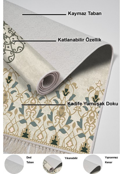 Dijital Mutfak Halısı Trend Keçe Kaymaz Taban Saçaklı Modern Demetria Bej indirimleri