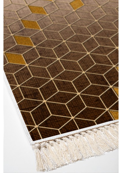 Dijital Mutfak Halısı Trend Keçe Kaymaz Taban Saçaklı Modern Daire Kahve fırsatları