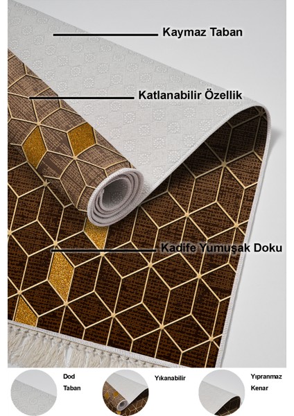 Dijital Mutfak Halısı Trend Keçe Kaymaz Taban Saçaklı Modern Daire Kahve indirimleri