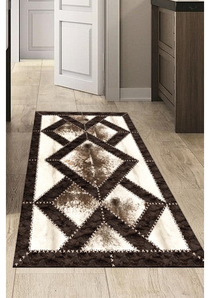 Dijital Mutfak Halısı Yıldız Deri Kaymaz Taban Modern Posy Kahve