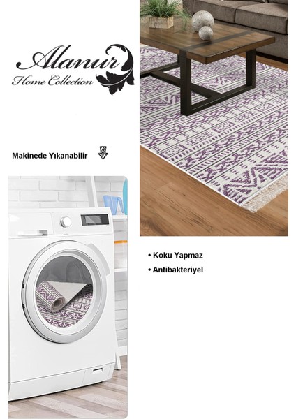 Dijital Salon Halısı Trend Keçe Kaymaz Taban Saçaklı Iskandinav Adelia Gül Kurusu