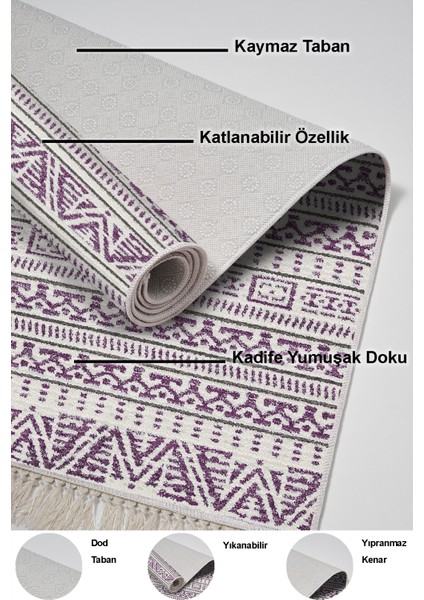 Dijital Salon Halısı Trend Keçe Kaymaz Taban Saçaklı Iskandinav Adelia Gül Kurusu