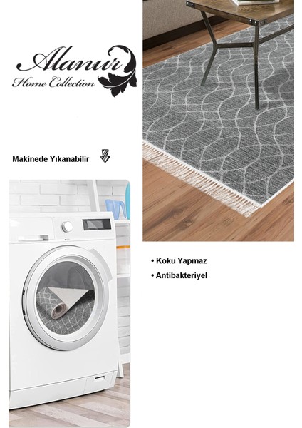 Dijital Salon Halısı Trend Keçe Kaymaz Taban Saçaklı Iskandinav Celestine Gri modelleri