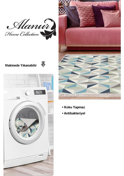 Dijital Salon Halısı Trend Keçe Kaymaz Taban Saçaklı Modern Elyta Renkli