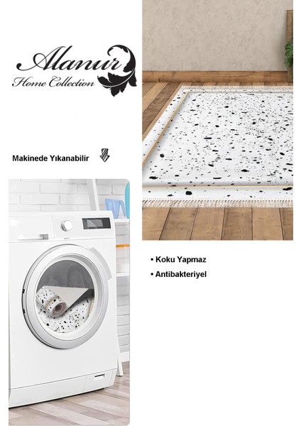 Dijital Salon Halısı Trend Keçe Kaymaz Taban Saçaklı Modern Leann Krem