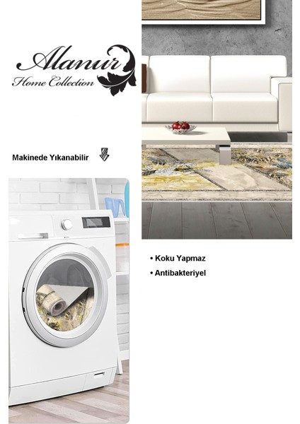 Dijital Salon Halısı Trend Keçe Kaymaz Taban Saçaklı Modern Kristalena Sarı modelleri