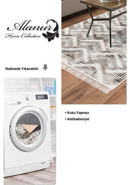 Dijital Salon Halısı Yıldız Deri Kaymaz Taban Saçaklı Iskandinav Renata Kahve
