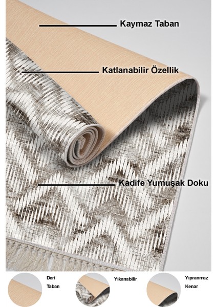 Dijital Salon Halısı Yıldız Deri Kaymaz Taban Saçaklı Iskandinav Renata Kahve