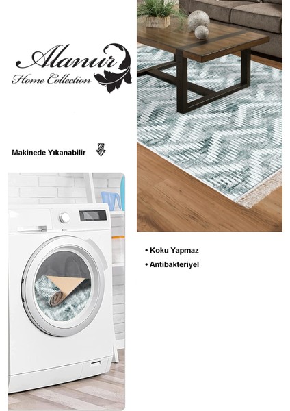 Dijital Salon Halısı Yıldız Deri Kaymaz Taban Saçaklı Iskandinav Renata Yeşil modelleri