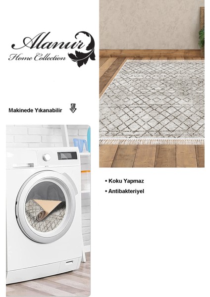Dijital Salon Halısı Yıldız Deri Kaymaz Taban Saçaklı Iskandinav Nydia Kahve