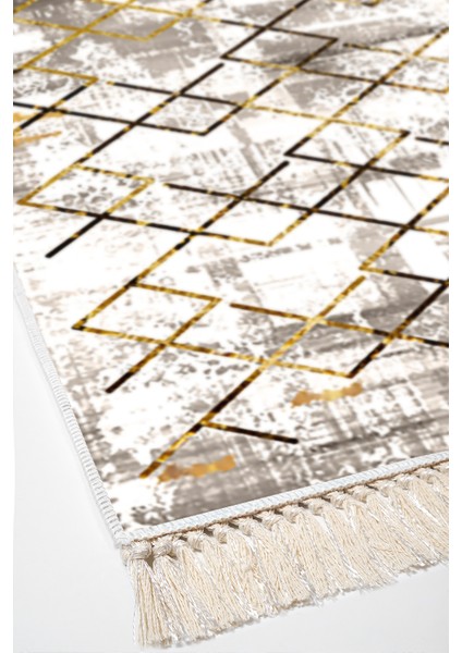 Dijital Salon Halısı Yıldız Deri Kaymaz Taban Saçaklı Modern Brooklyn Gold fırsatları