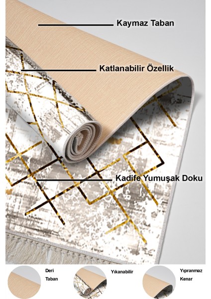 Dijital Salon Halısı Yıldız Deri Kaymaz Taban Saçaklı Modern Brooklyn Gold indirimleri