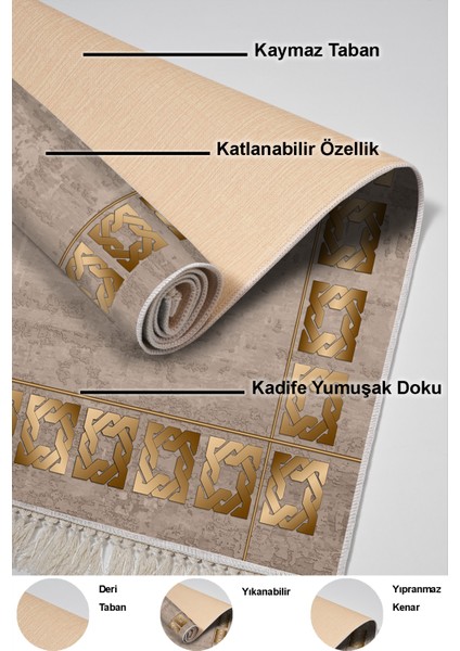 Dijital Salon Halısı Yıldız Deri Kaymaz Taban Saçaklı Modern Twyla Camel indirimleri
