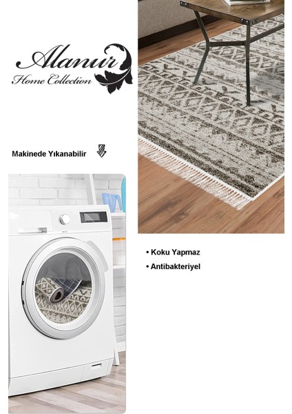 Dijital Salon Halısı Star Pamuk Kaymaz Taban Saçaklı Iskandinav Mali Kahve modelleri