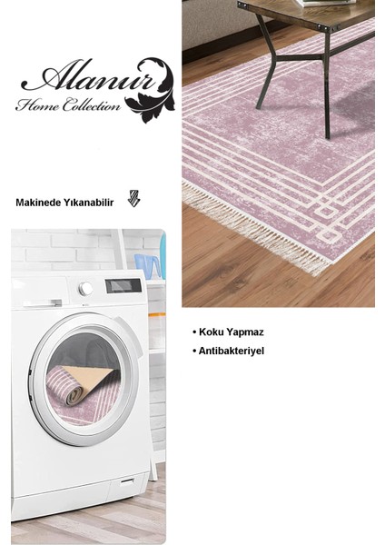 Dijital Salon Halısı Yıldız Deri Kaymaz Taban Saçaklı Modern Shelbi Pudra