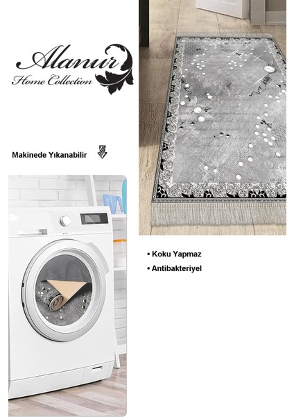 Dijital Mutfak Halısı Yıldız Deri Kaymaz Taban Saçaklı Modern Faron Gri modelleri