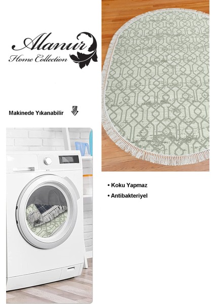 Dijital Mutfak Halısı Star Pamuk Kaymaz Taban Saçaklı Oval Modern Eliana Yeşil modelleri