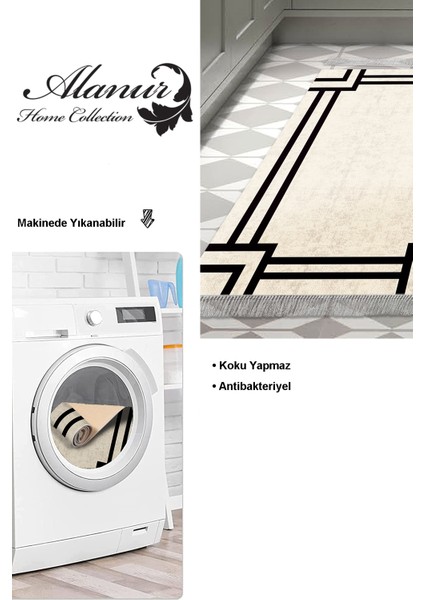 Dijital Mutfak Halısı Yıldız Deri Kaymaz Taban Saçaklı Modern Ashlea Gri Siyah modelleri