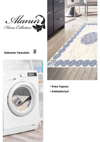 Dijital Mutfak Halısı Trend Keçe Kaymaz Taban Modern Gilda Mavi modelleri