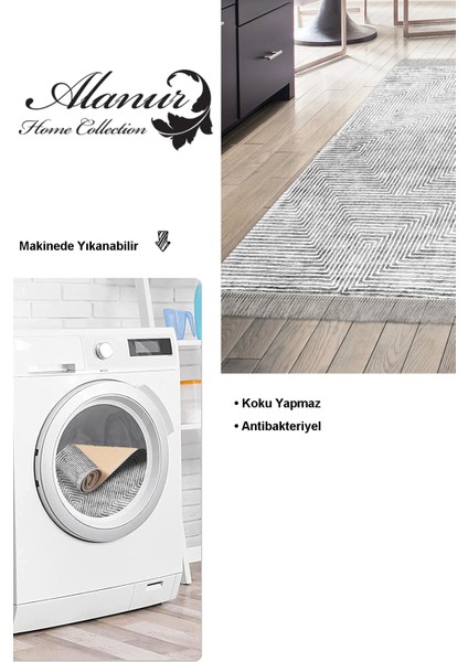 Dijital Mutfak Halısı Yıldız Deri Kaymaz Taban Saçaklı Modern Vanessa Gri modelleri