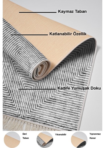Dijital Mutfak Halısı Yıldız Deri Kaymaz Taban Saçaklı Modern Vanessa Gri indirimleri