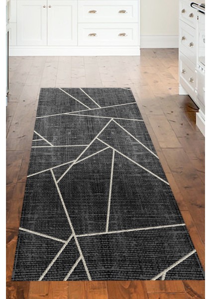 Dijital Mutfak Halısı Yıldız Deri Kaymaz Taban Modern Shavonne Siyah