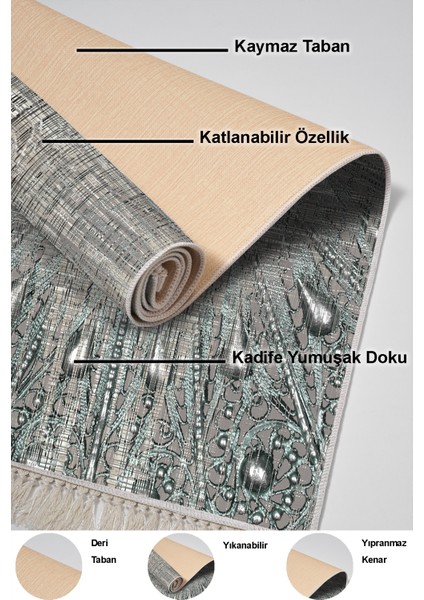 Dijital Mutfak Halısı Yıldız Deri Kaymaz Taban Saçaklı Modern Lee Mavi indirimleri
