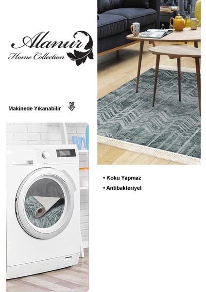 Dijital Salon Halısı Trend Keçe Kaymaz Taban Saçaklı Iskandinav Mel Yeşil modelleri
