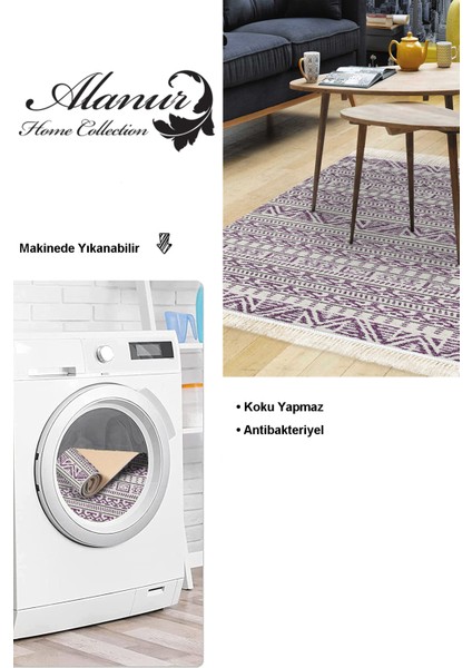 Dijital Salon Halısı Yıldız Deri Kaymaz Taban Saçaklı Iskandinav Adelia Gül Kurusu